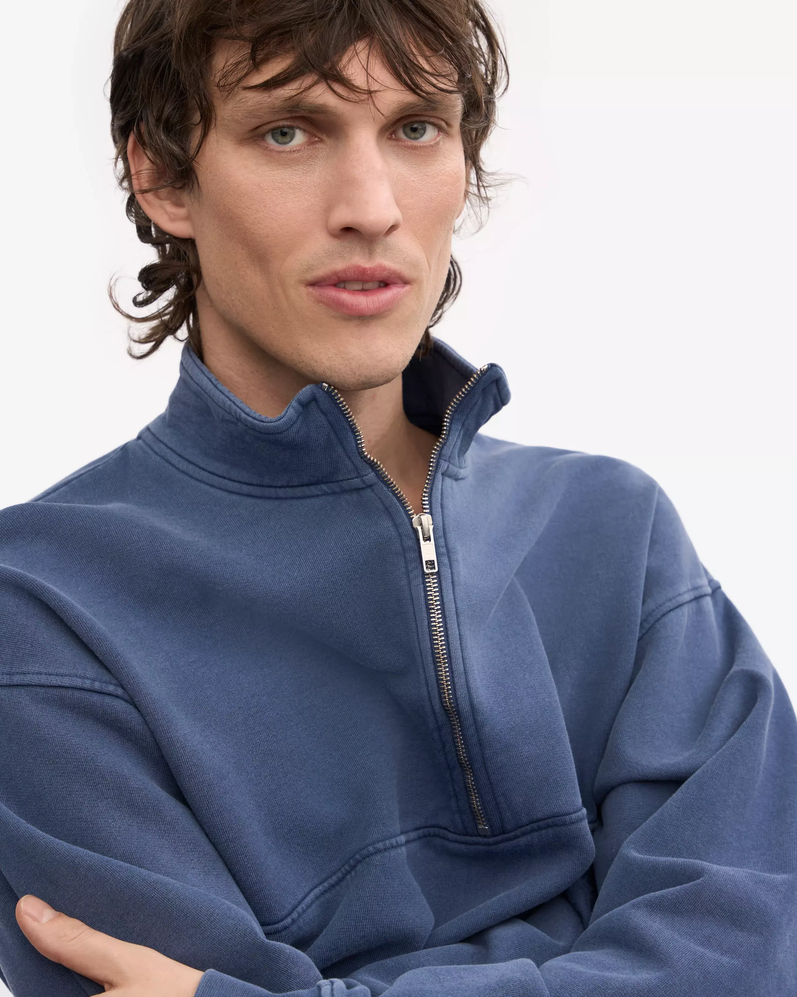 Colorful Standard Neptun Blue Organic Quarter Zip Pullover Herren blau